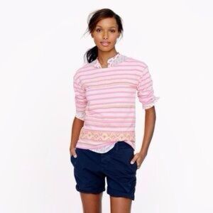 J Crew Stitchwork Stripe Top Beige Neon Pink Size Medium